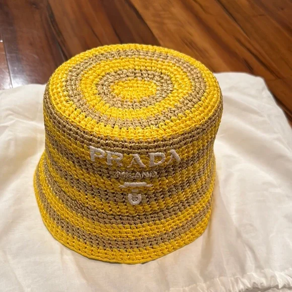 Prada | Accessories | Prada Yellow And Tan Crochet Bucket  display picture 3